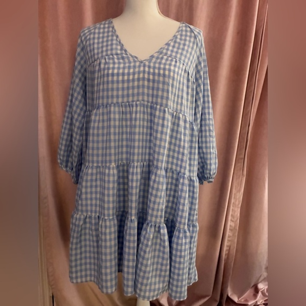 Petal & Pup Blue Gingham Mini Dress Size 6 Puff Sleeve